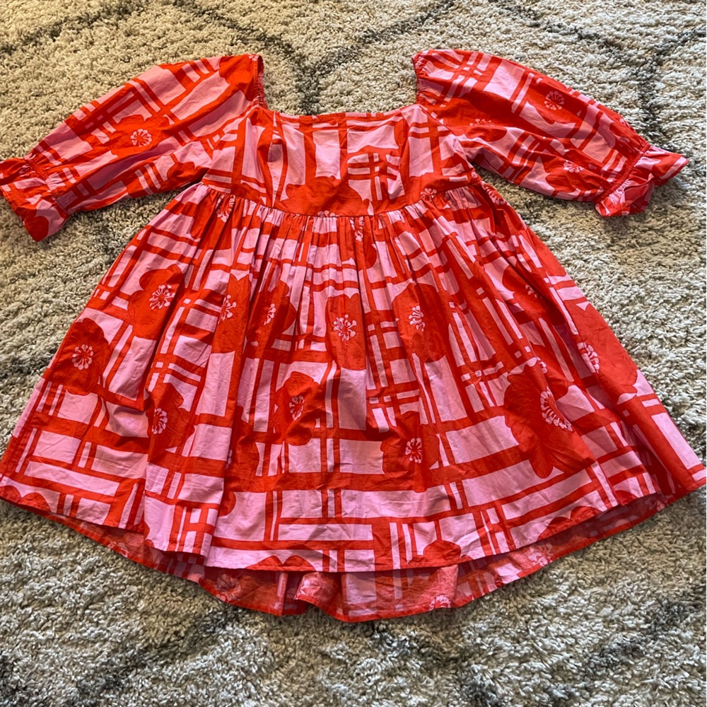 River Island frill sleeve printed mini smock dress Size 14 Red Pink
